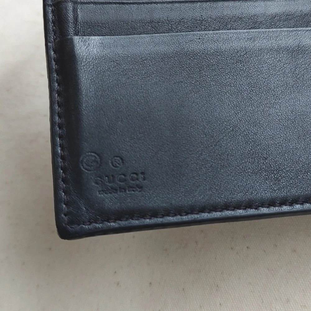 GUCCI Brown Leather MICRO GUCCISSIMA GG embossed Bi-fold wallet USED